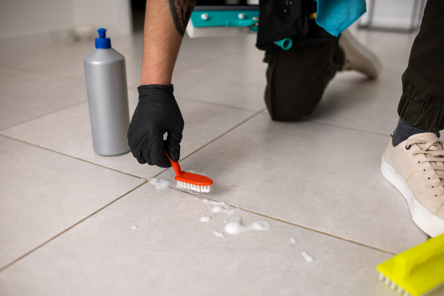 Close-up of clean tile grout after professional cleaning